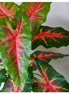 De Gardenia De Gardenia Artificial Caladium Plant with Black Pot 12 Leaves with Web Pattern 787 cm Tall Decorative Indoor Plant for Home Office Decor Red Patched Caladium Plant  - Image 2