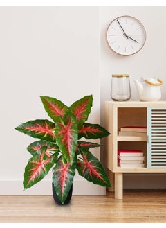De Gardenia De Gardenia Artificial Caladium Plant with Black Pot 12 Leaves with Web Pattern 787 cm Tall Decorative Indoor Plant for Home Office Decor Red Patched Caladium Plant  - Image 4