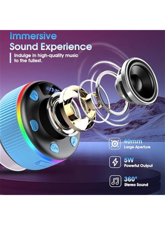 Arabest Bluetooth Shower Speaker, IP7 Waterproof Portable Bluetooth 5.3 Speakers with Suction Cup, Mini Wireless Speaker with RGB Lights Time Display, Loud Stereo Sound for Bathroom Beach Outdoor Party, Blue - Image 3