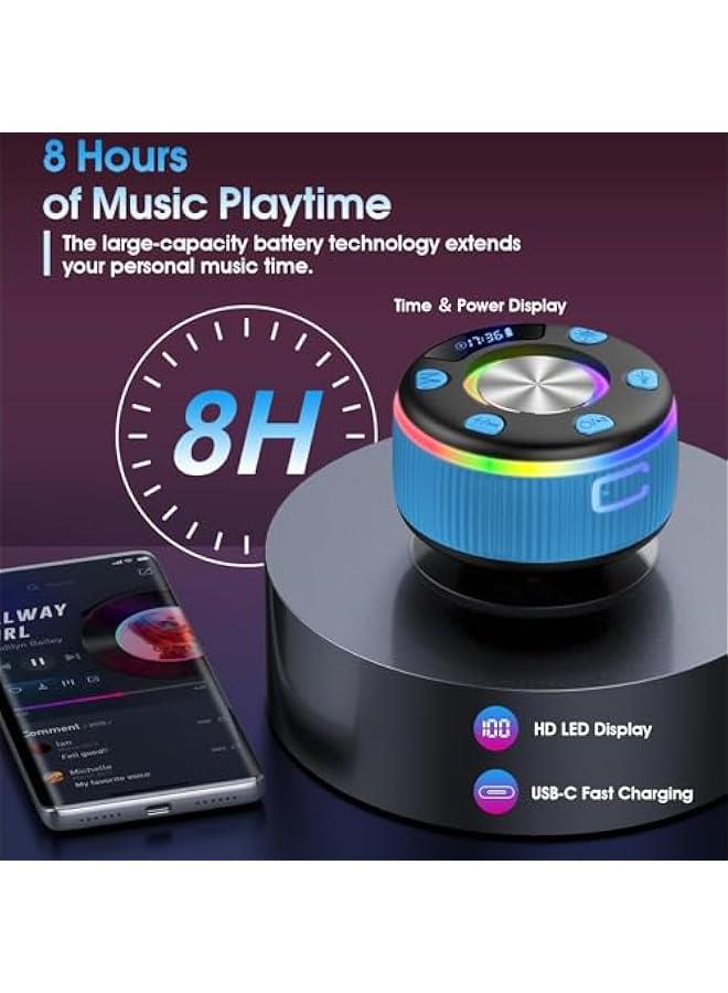 Arabest Bluetooth Shower Speaker, IP7 Waterproof Portable Bluetooth 5.3 Speakers with Suction Cup, Mini Wireless Speaker with RGB Lights Time Display, Loud Stereo Sound for Bathroom Beach Outdoor Party, Blue - Image 2