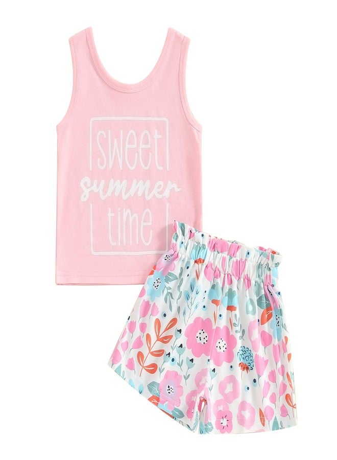 Thorn Tree Toddler Girls Shorts Set Summer Times Sleeveless T-Shirt Watermelon/Floral Shorts Little Girls Clothes (Floral Shorts Set,2-3 Years) - Image 1