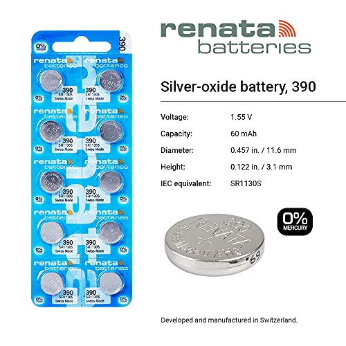Renata 390 SR1130SW Batteries - 1.55V Silver Oxide 390 Watch Battery (2 Count) - Image 2