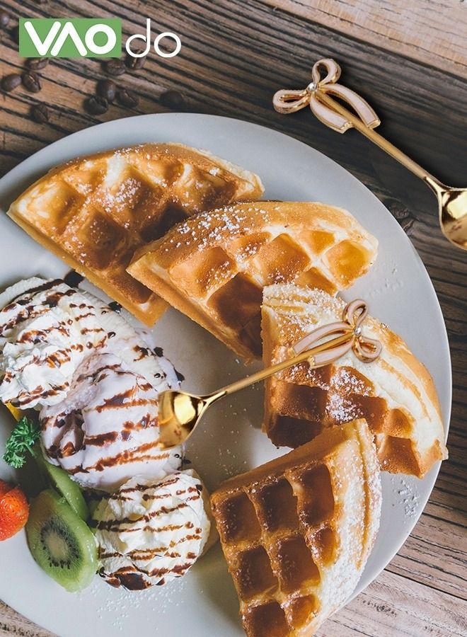 فاو دو طقم ملاعق مكون من 7 قطع من ملاعق الحلوى المصنوعة من الفولاذ المقاوم للصدأ وذيل ذهبي مع ملعقة قهوة بفيونكة مع رف تخزين ملعقة - Image 5