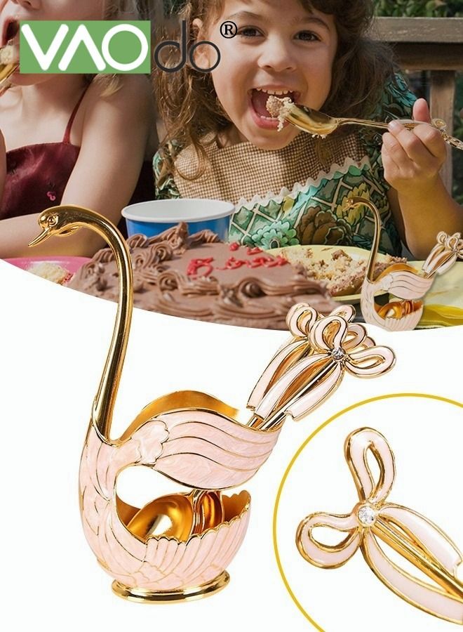 فاو دو طقم ملاعق مكون من 7 قطع من ملاعق الحلوى المصنوعة من الفولاذ المقاوم للصدأ وذيل ذهبي مع ملعقة قهوة بفيونكة مع رف تخزين ملعقة - Image 1