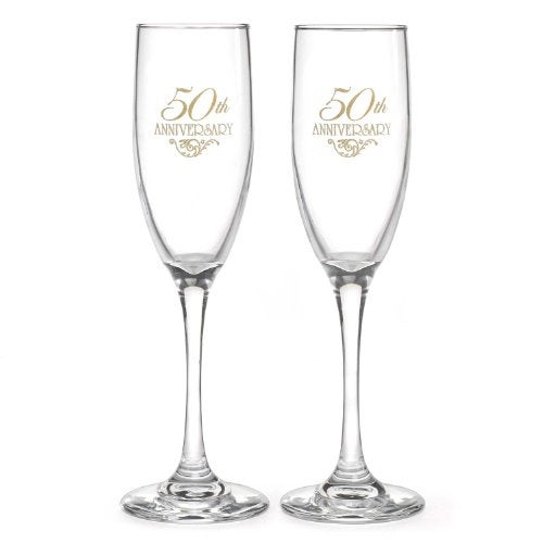 Hortense B. Hewitt 50th Wedding Anniversary Champagne Toasting Flutes, Gold Flourish, Set of 2 - Image 2