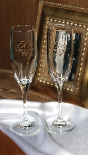 Hortense B. Hewitt 50th Wedding Anniversary Champagne Toasting Flutes, Gold Flourish, Set of 2 - Image 3