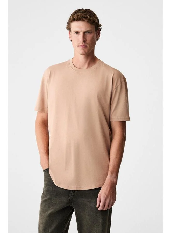 Grimelange MONO Men's Organic Cotton Bike Collar Short Sleeve Regular Fit Salmon T-Shirt.