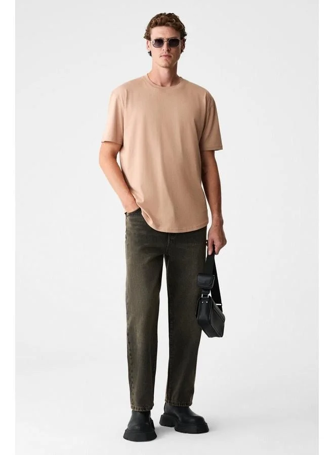 Grimelange MONO Men's Organic Cotton Bike Collar Short Sleeve Regular Fit Salmon T-Shirt.