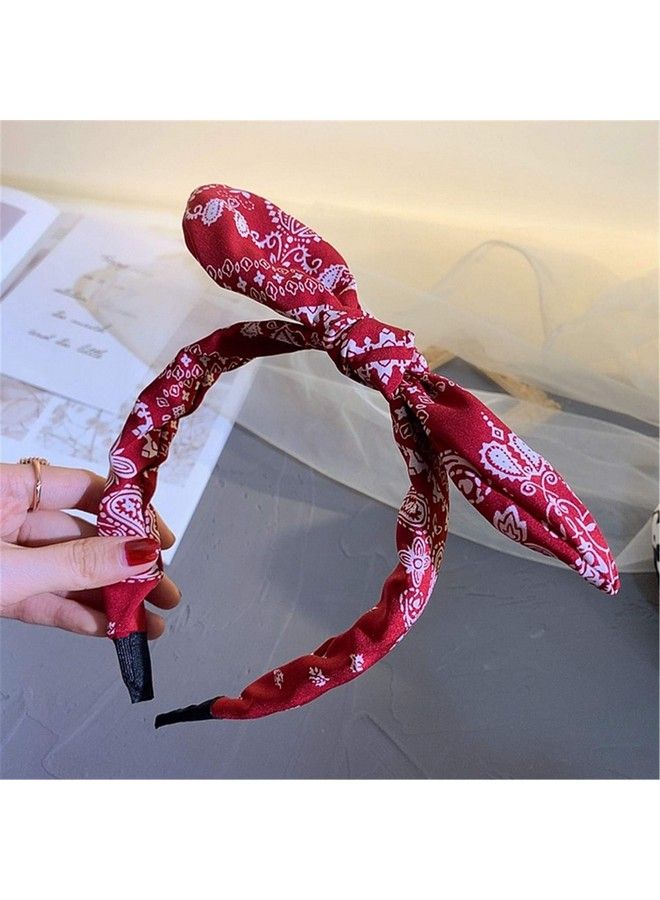 Lvyeer 4 Pack Bandana Headbands For Women Bow Headbands For Women Paisley Print Bowknot Headband Rabbit Ear Headwrap Cute Hairband Hair Accessories For Women And Girls (Style1 (White Red Navy Blueblack)) - Image 3