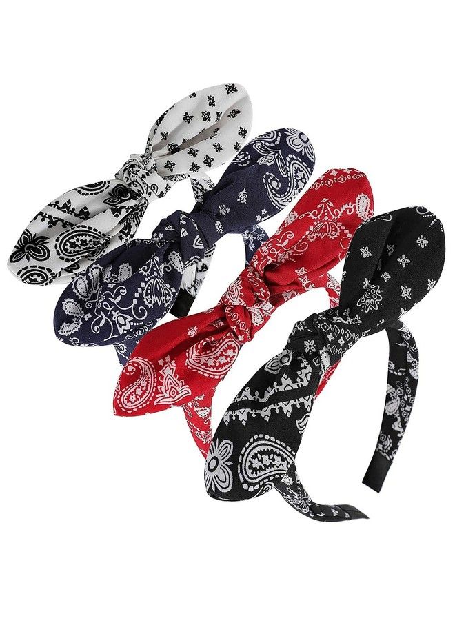 Lvyeer 4 Pack Bandana Headbands For Women Bow Headbands For Women Paisley Print Bowknot Headband Rabbit Ear Headwrap Cute Hairband Hair Accessories For Women And Girls (Style1 (White Red Navy Blueblack)) - Image 2