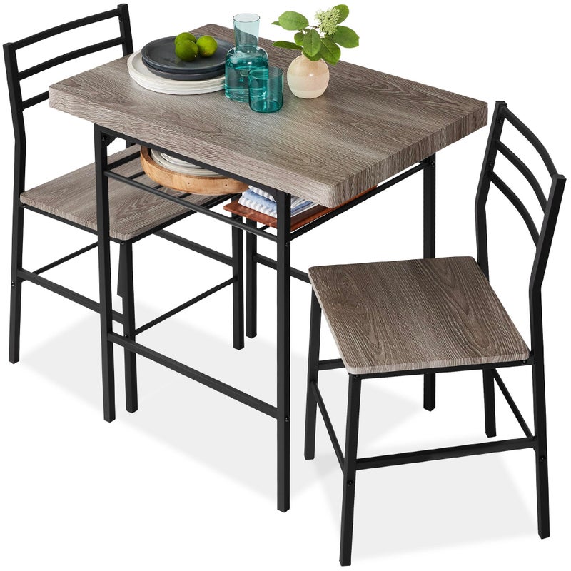 Best Choice Products 3Piece Modern Dining Set Space Saving Dinette for Kitchen Dining Room Small Space wSteel Frame Builtin Storage Rack  GrayBlack