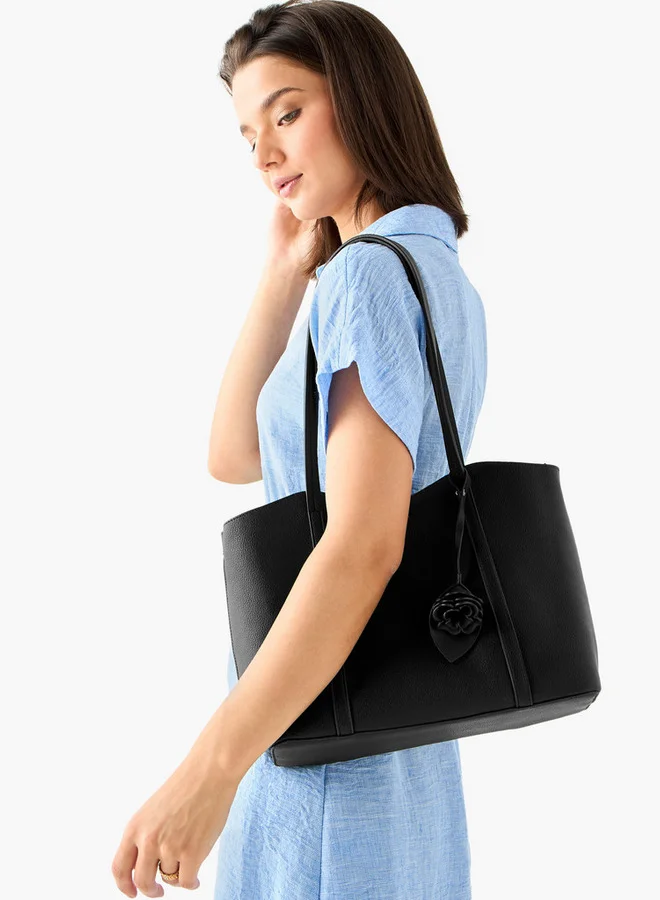 فلورا بيلا من شو إكسبرس Solid Tote Bag with Double Handles and Floral Charm