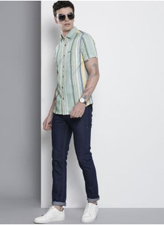 The Indian Garage Co Men Slim Fit Striped Half Sleeves Cutaway Collar Casual Shirt  - Image 4