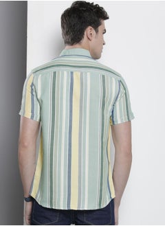 The Indian Garage Co Men Slim Fit Striped Half Sleeves Cutaway Collar Casual Shirt  - Image 2