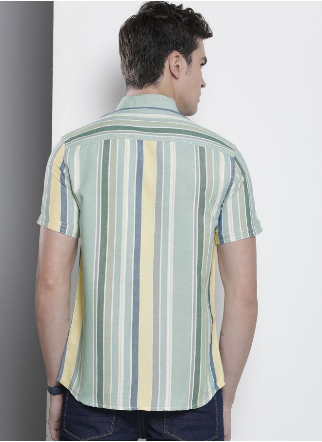 The Indian Garage Co - Men Slim Fit Striped Half Sleeves Cutaway Collar Casual Shirt - Image 1