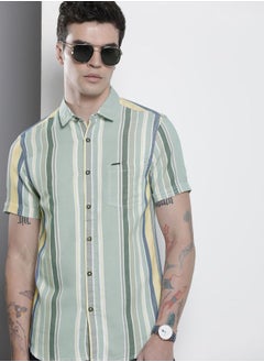 The Indian Garage Co Men Slim Fit Striped Half Sleeves Cutaway Collar Casual Shirt  - Image 1