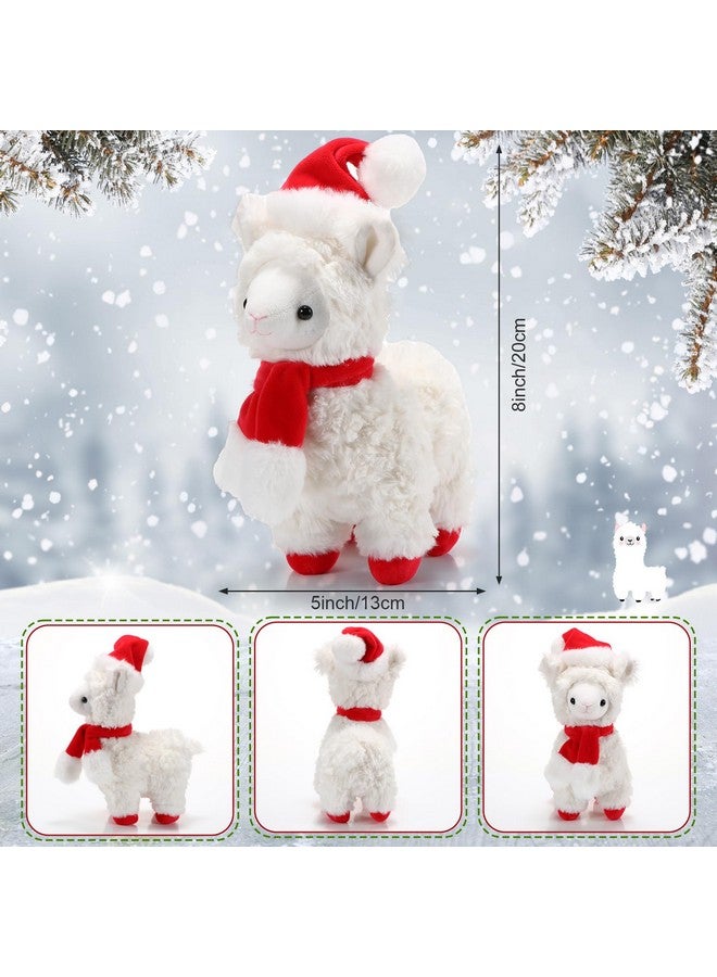 Threan 8 Inch Christmas Stuffed Animal Christmas Plush Doll With Santa Hat For Holiday Decoration, Christmas Winter Gifts (Alpaca Style) - Image 2