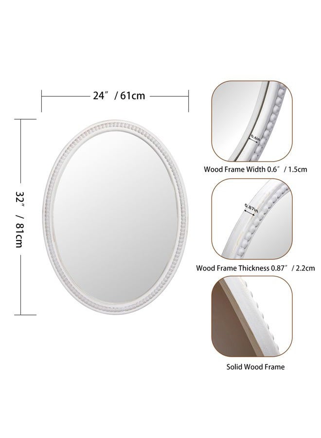 EMAISON White Oval Wood Beaded Frame Wall Mirror，24 x 32 Inches Modern Farmhouse Vertical Hanging Mirror for Vanity, Bathroom, Entryway - Image 3