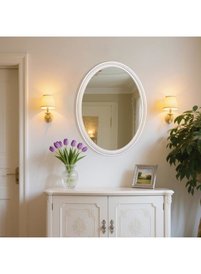 EMAISON White Oval Wood Beaded Frame Wall Mirror，24 x 32 Inches Modern Farmhouse Vertical Hanging Mirror for Vanity, Bathroom, Entryway - Image 4