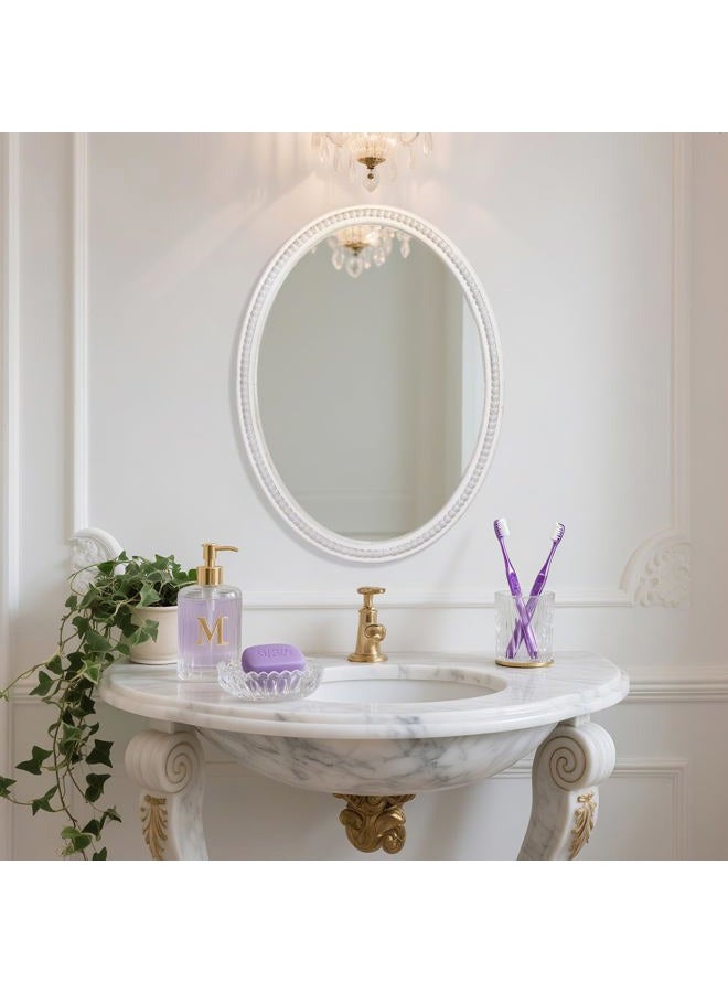 EMAISON White Oval Wood Beaded Frame Wall Mirror，24 x 32 Inches Modern Farmhouse Vertical Hanging Mirror for Vanity, Bathroom, Entryway - Image 2