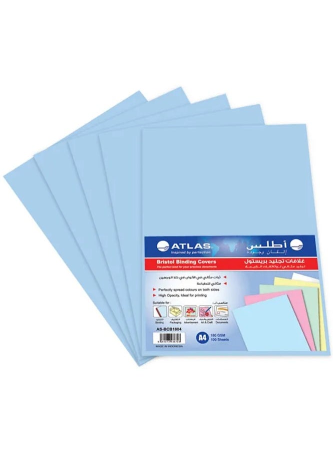ATLAS 100-Piece A4 Bristol Card Binding Covers 180gsm Blue  - Image 1