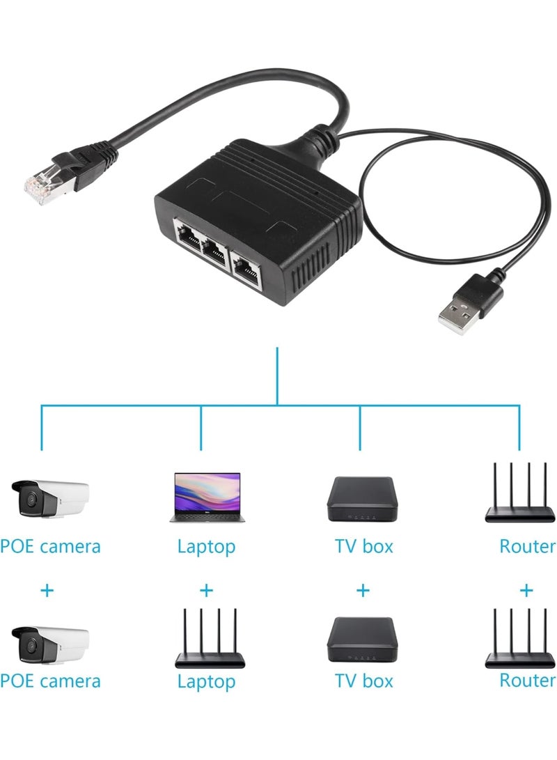 Cobest RJ45 Network Splitter Adapter, Ethernet Cable Splitter, 1 to 3 Internet Splitter 100Mbps High Speed LAN Network Splitter, The Same Time for Cat5, Cat5e, Cat6, Cat7 (Black) - Image 2