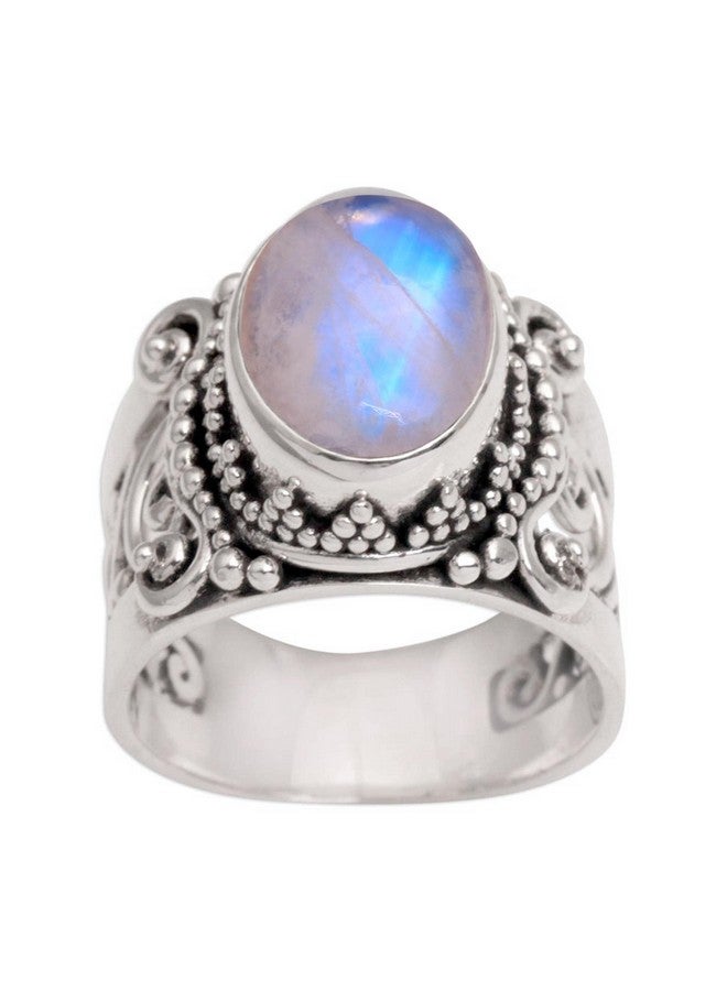 NOVICA خاتم كوكتيل من حجر القمر قوس قزح مصنوع يدويًا .925 فضة استرلينية مع جوهرة إندونيسية واحدة 'كروميات رائعة' - Image 1