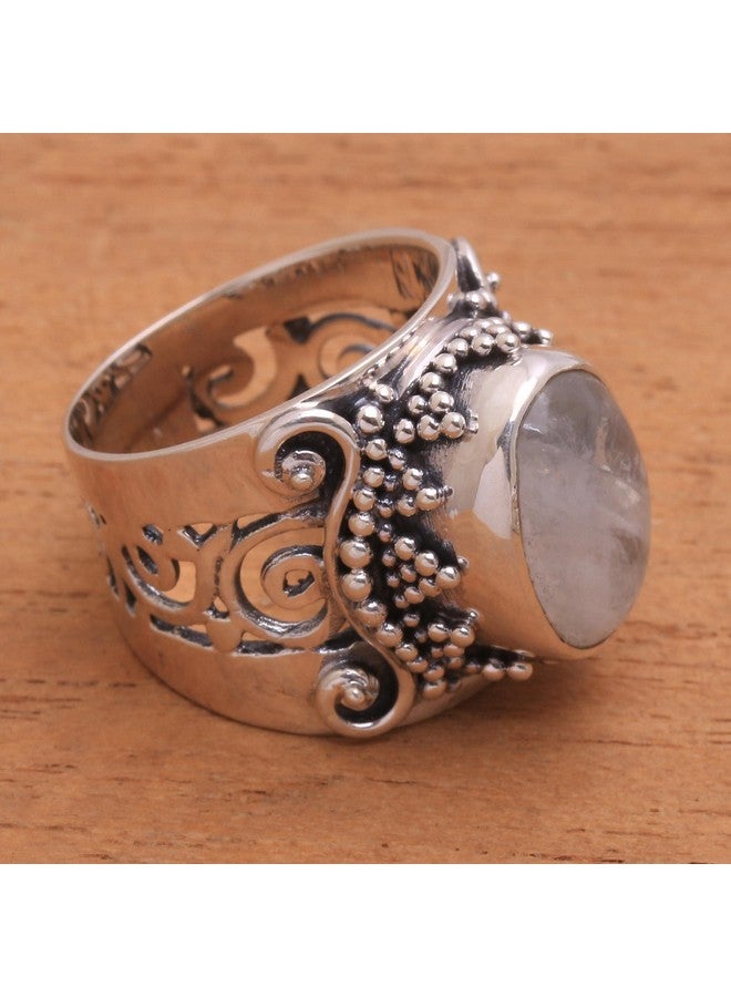 NOVICA خاتم كوكتيل من حجر القمر قوس قزح مصنوع يدويًا .925 فضة استرلينية مع جوهرة إندونيسية واحدة 'كروميات رائعة' - Image 4