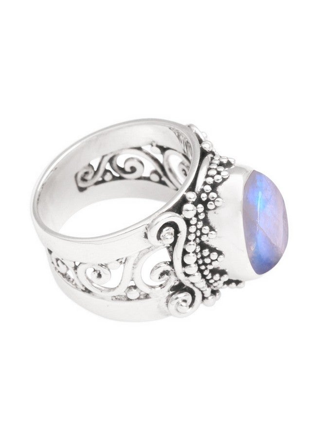 NOVICA خاتم كوكتيل من حجر القمر قوس قزح مصنوع يدويًا .925 فضة استرلينية مع جوهرة إندونيسية واحدة 'كروميات رائعة' - Image 3