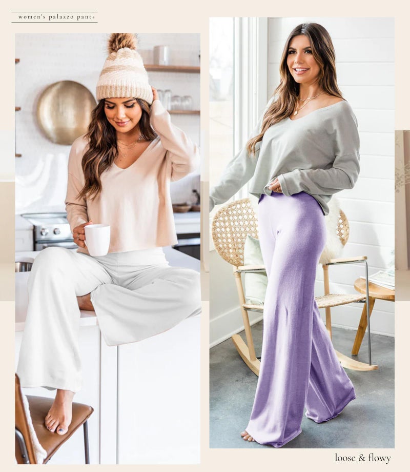 ZOOSIXX Wide Leg Palazzo Pants for Women - High Waist Casual Beach Lounge Loose Dress Stretchy Trousers Light Purple - Image 3