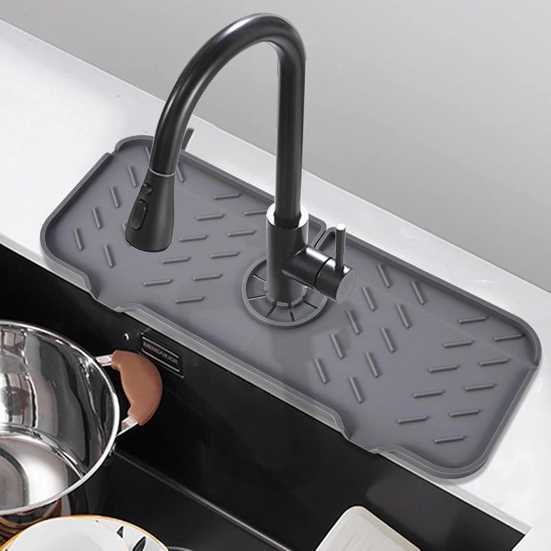 Nityasiddh Nityasiddh Silicone Faucet Handle Drip Catcher Tray, Kitchen Sink Splash Guard with Sponge Holder Sink Protectors Mat for Kitchen Bathroom Sink Non-Slip Drainer Pad  - Image 1