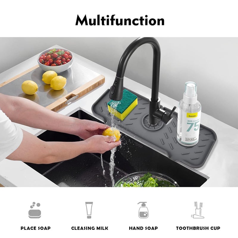 Nityasiddh Nityasiddh Silicone Faucet Handle Drip Catcher Tray, Kitchen Sink Splash Guard with Sponge Holder Sink Protectors Mat for Kitchen Bathroom Sink Non-Slip Drainer Pad  - Image 5