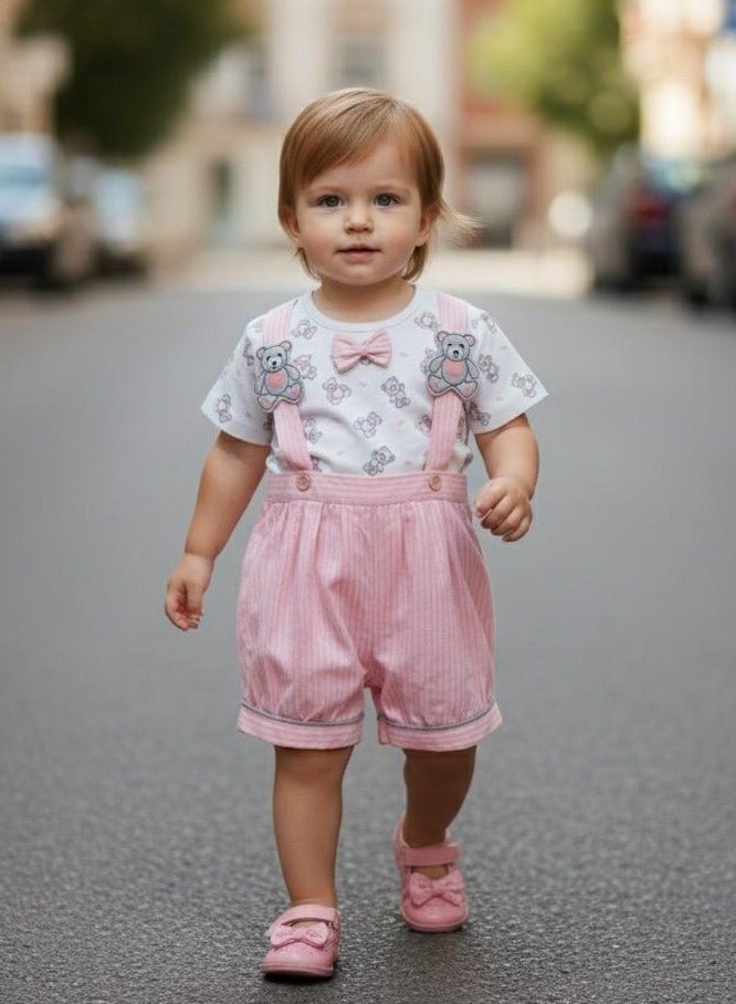 أندرينا  ملابس أطفال بناتي حديثي الولادة ، قميص أبيض مع قطعة وردية لطيفة مطرزة ، إطلالة أنثوية ناعمة - Image 1