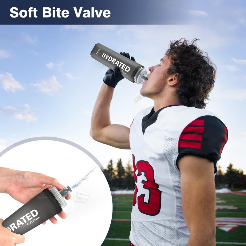 SLUXKE Soft Flask 2 Pack with Dust Cap, 17oz/500ml Flexible TPU Soft Water Flasks for Running Vest, BPA-Free Hydration Foldable Flask for Hiking, Cycling - Image 3