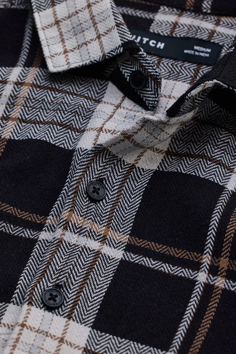 SNITCH Black Checkered Long Sleeve Slim Fit Casual Shirt
