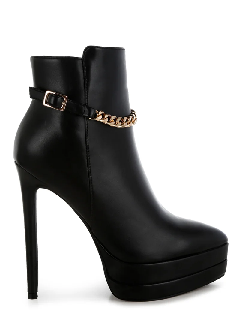 London Rag Metallic Chain Detail Boots in Black