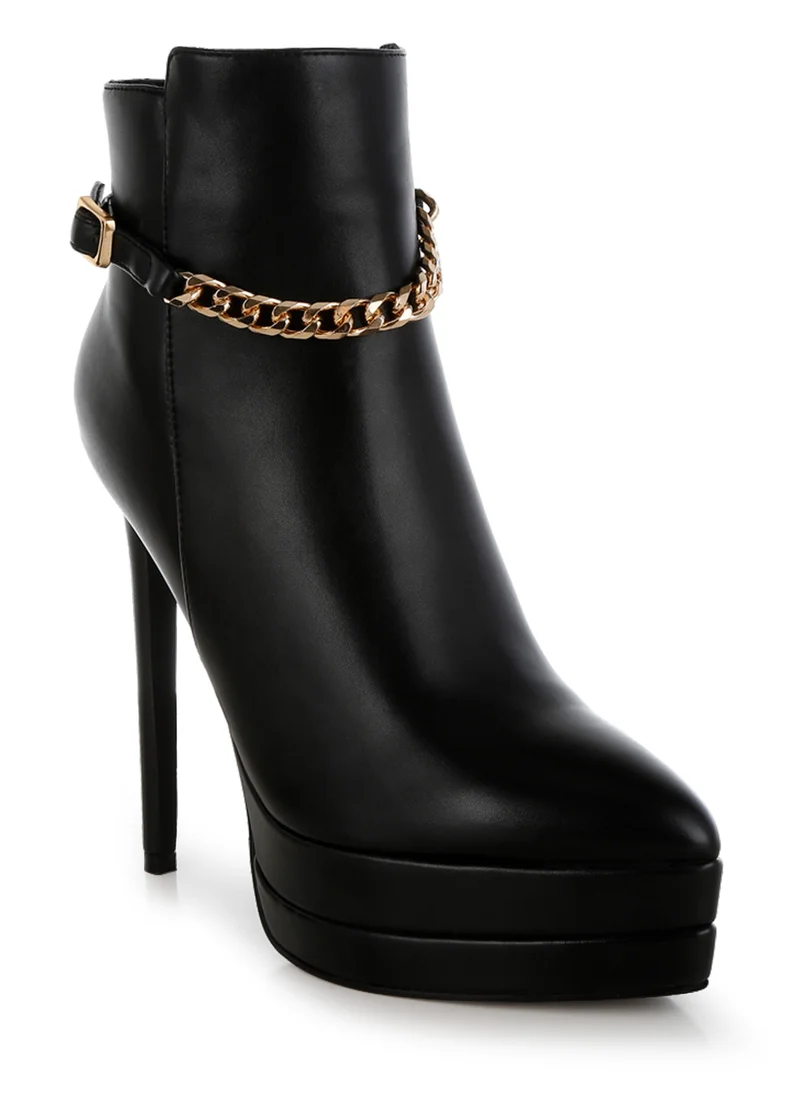 London Rag Metallic Chain Detail Boots in Black