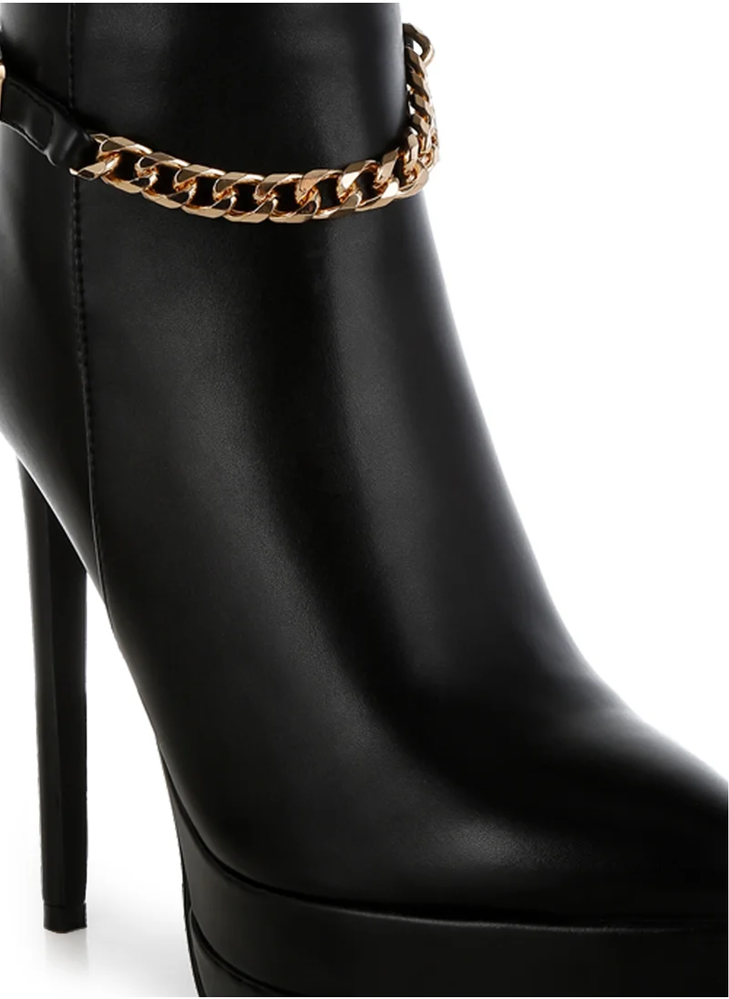 London Rag Metallic Chain Detail Boots in Black