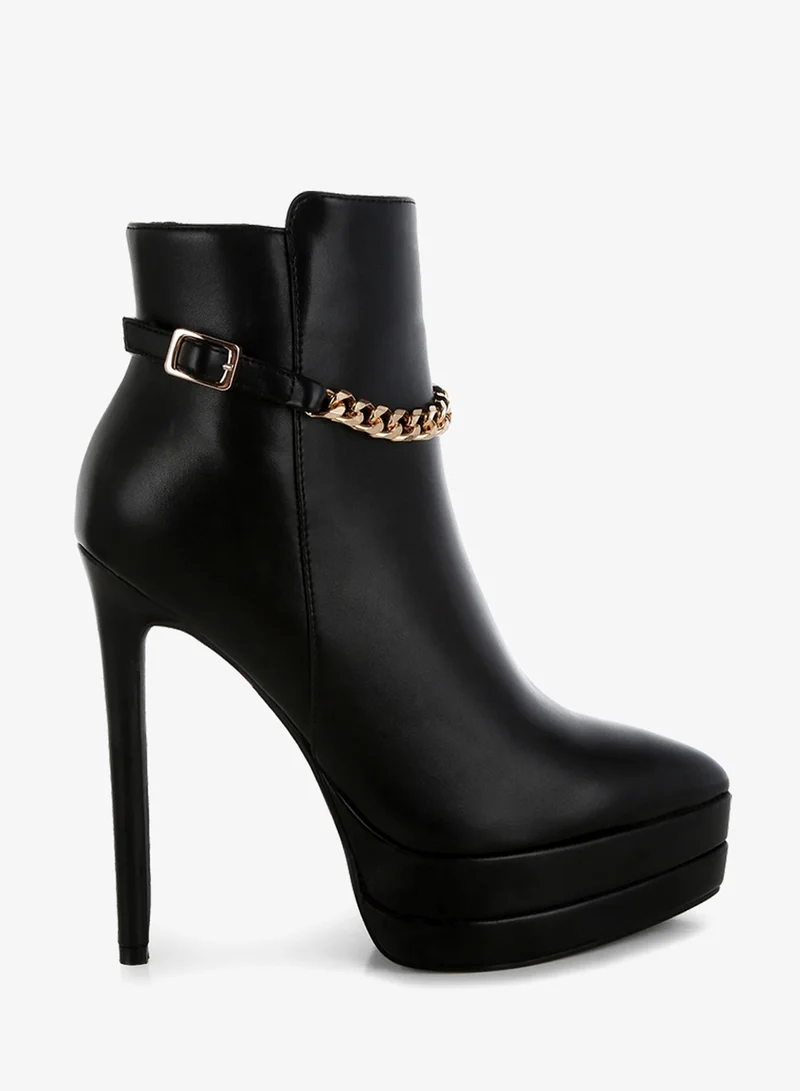 Metallic Chain Detail Boots in Black