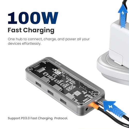EVM USB C Docking Station 10-in-1 | 4K HDMI VGA | 100W PD Charging | USB 3.0 Ports | SD TF Card Reader Audio | Multiport Type-C Hub for Laptop MacBook | 1 Year Warranty (EVMCHB10) - Image 4