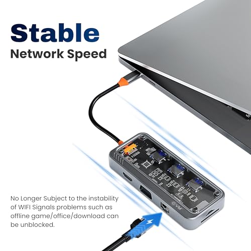 EVM USB C Docking Station 10-in-1 | 4K HDMI VGA | 100W PD Charging | USB 3.0 Ports | SD TF Card Reader Audio | Multiport Type-C Hub for Laptop MacBook | 1 Year Warranty (EVMCHB10) - Image 5