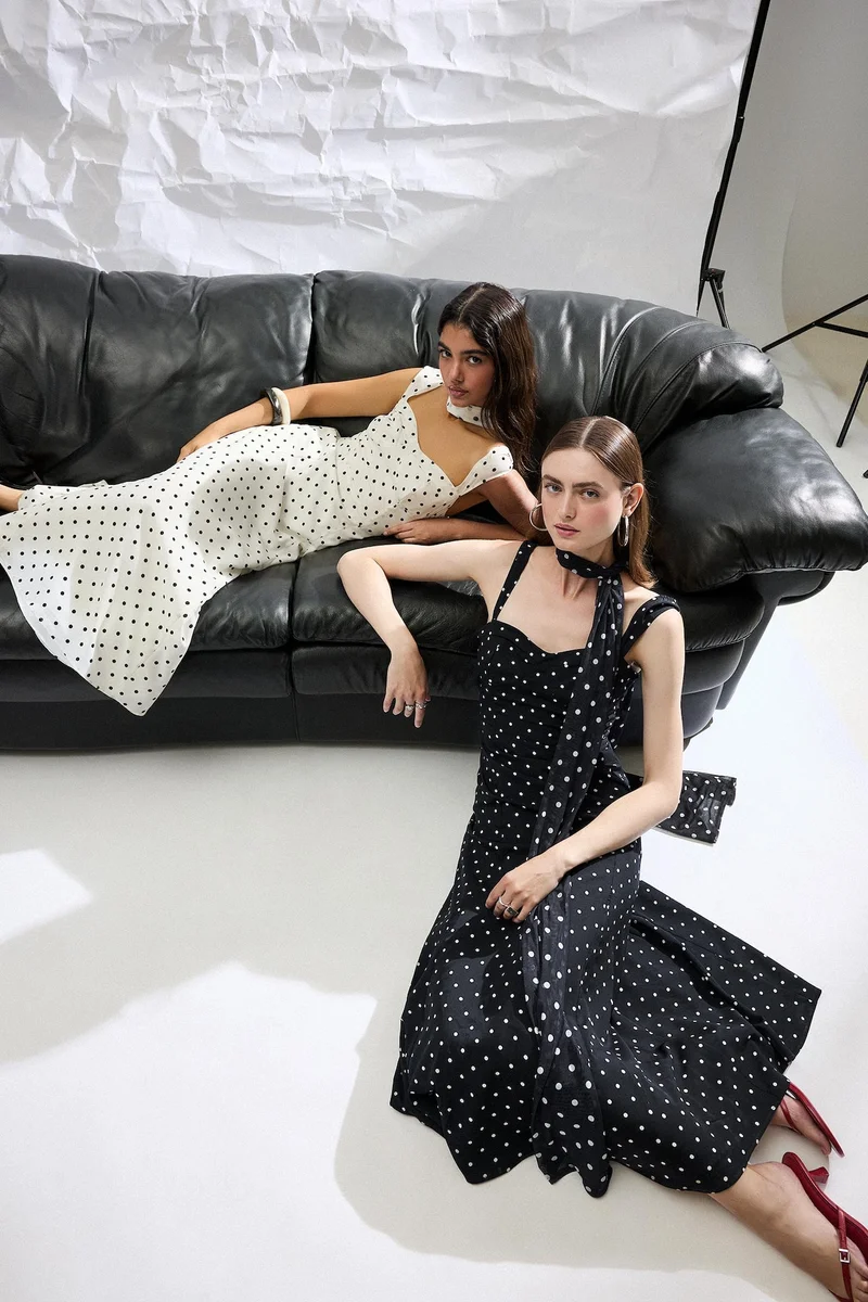 Defacto  Heart Collar Polka Dot Crepe Midi Dress for Women | Best Price UAE
