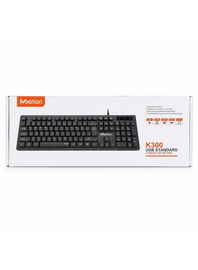 ميشين كيبورد Meetion K300 سلكي USB كامل الحجم مقاوم للانسكاب لأجهزة الكمبيوتر واللابتوب - أسود - Image 2