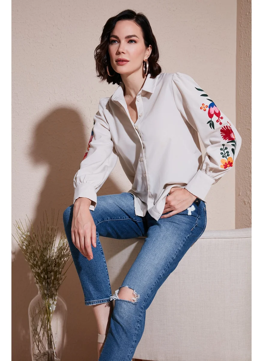 Lela Balloon Sleeve Floral Embroidered Shirt for Women 611GO003