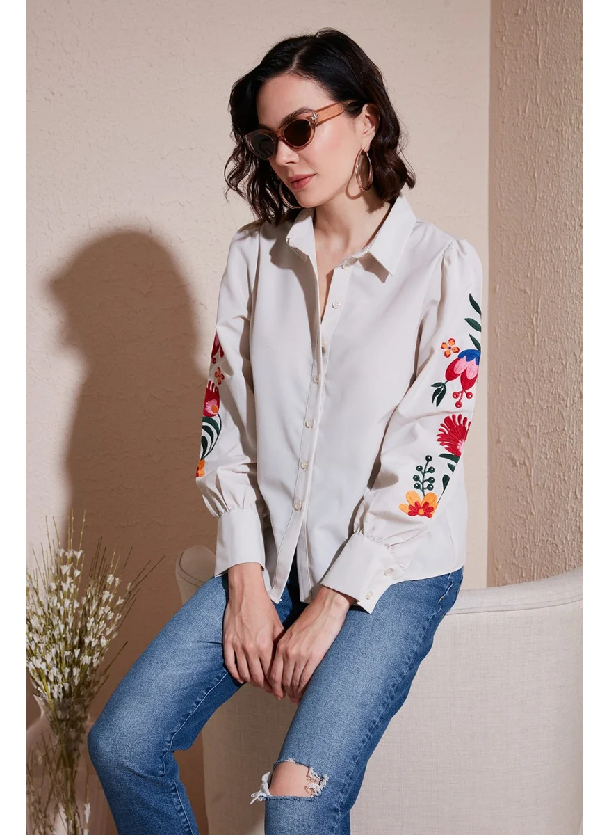 Lela Balloon Sleeve Floral Embroidered Shirt for Women 611GO003