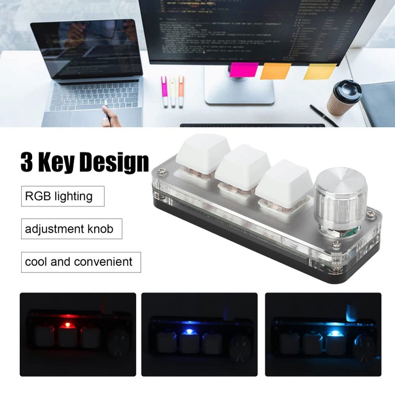 Programmable Mini 3 Key Mechanical Keypad White RGB Lighting Adjustment Knob For Gaming Office - Image 5