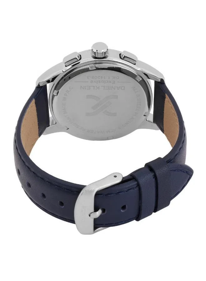 DANIEL KLEIN Men's Leather Silver Alloy Case Analog Dark Blue Round Sunray Dial Japanese Quartz Exclusive 50 Meters Water Resistant