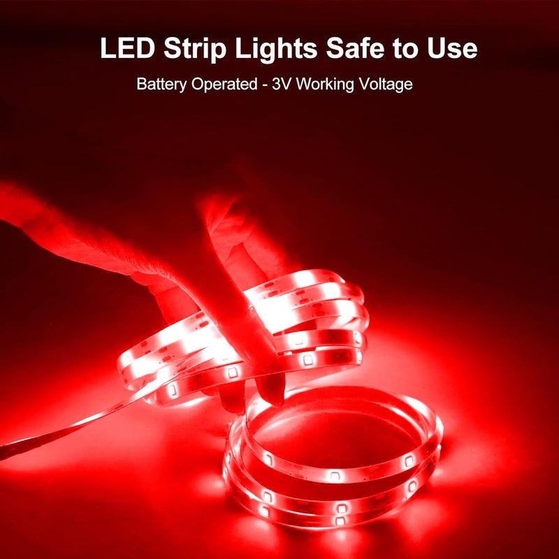 echosari أضواء شريط LED تعمل بالبطارية، 90 LED أحمر 2835 SMD أضواء شريط 9.8 قدم قابلة للتقطيع شريط لاصق ذاتي مع جهاز تحكم عن بعد ومؤقت لتزيين الحفلات الداخلية والخارجية وغرف النوم - Image 3
