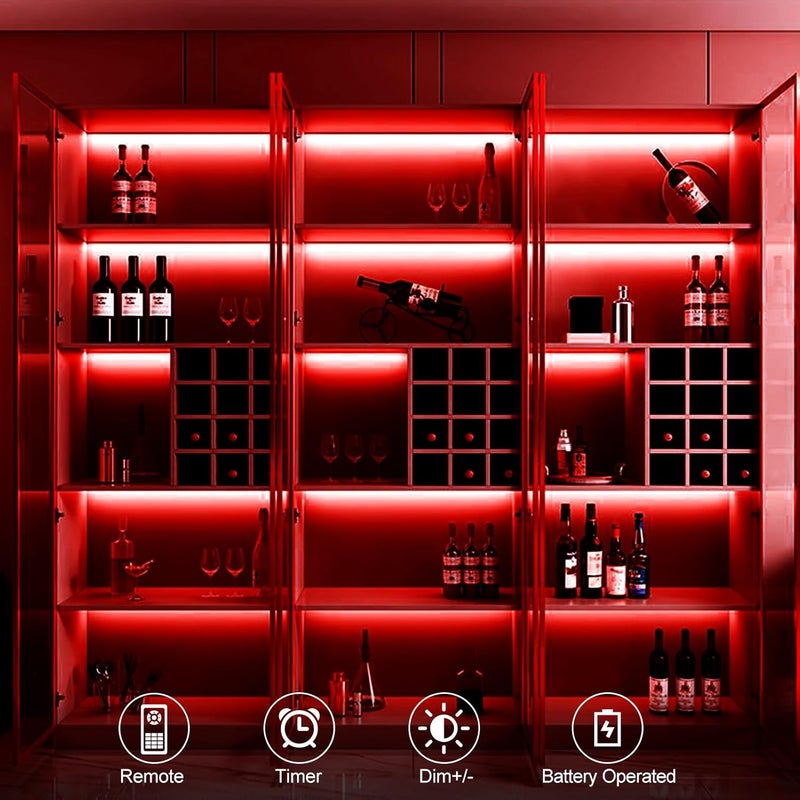 echosari أضواء شريط LED تعمل بالبطارية، 90 LED أحمر 2835 SMD أضواء شريط 9.8 قدم قابلة للتقطيع شريط لاصق ذاتي مع جهاز تحكم عن بعد ومؤقت لتزيين الحفلات الداخلية والخارجية وغرف النوم - Image 2
