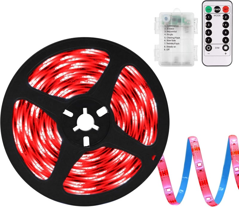 echosari أضواء شريط LED تعمل بالبطارية، 90 LED أحمر 2835 SMD أضواء شريط 9.8 قدم قابلة للتقطيع شريط لاصق ذاتي مع جهاز تحكم عن بعد ومؤقت لتزيين الحفلات الداخلية والخارجية وغرف النوم - Image 1